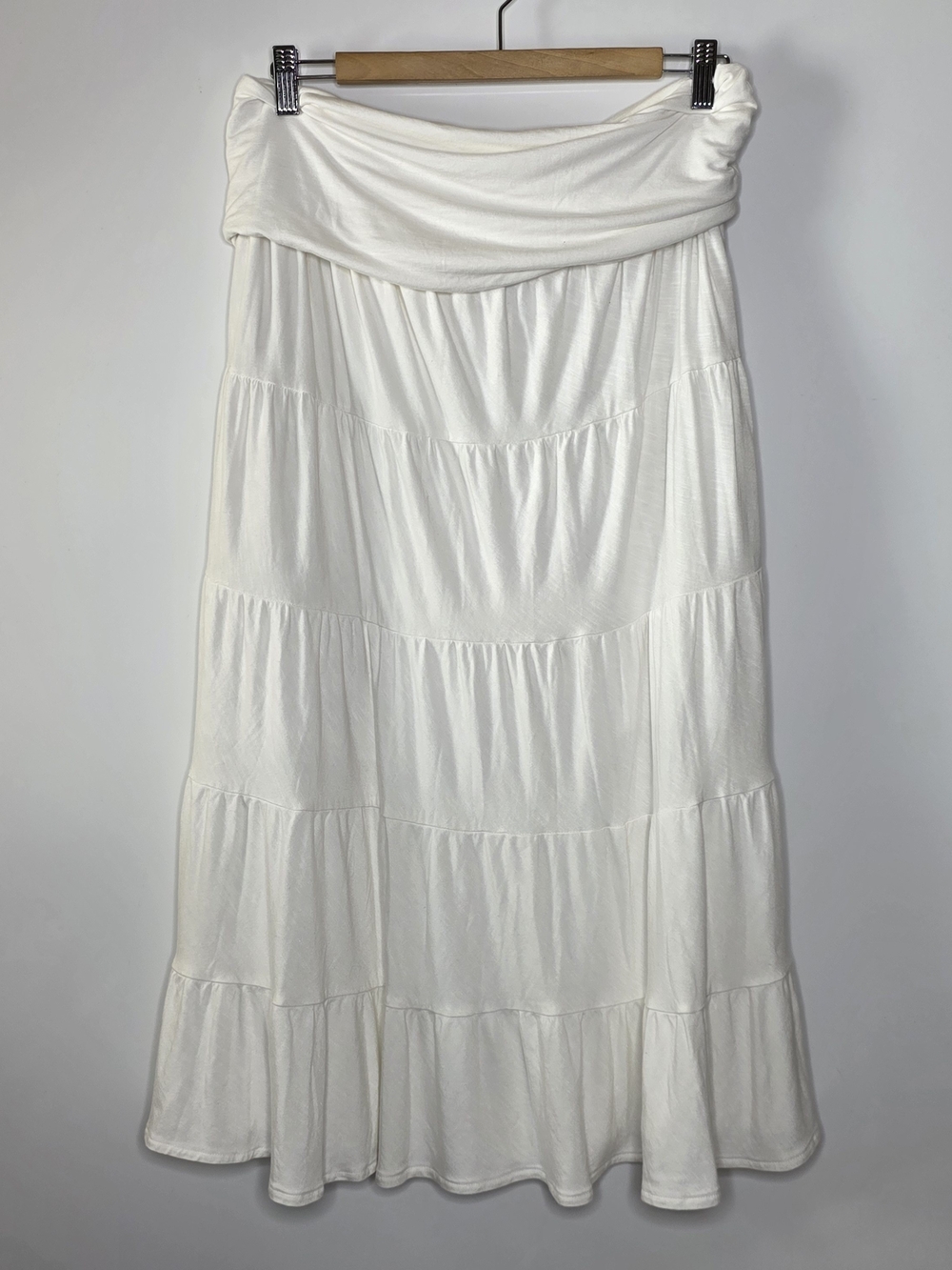 INC International Concepts White Fold over waist tiered Maxi Skirt Size XL Modal